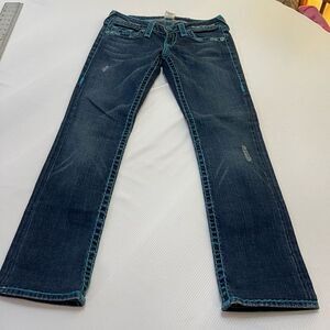 True Religion Joey Super T Denim Blue Stitch Jeans Size 26 Rare